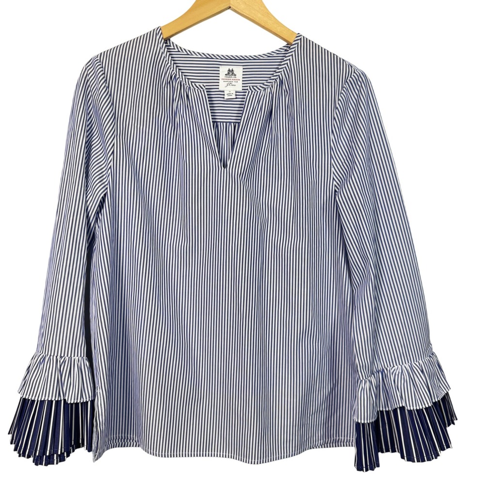 J. Crew Thomas Mason Shirt Small‎ Blue Striped Pleated Old Money Americana